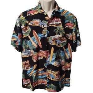 Vintage Diamond Head Mens Sz M Aloha Hawaiian Shirt Woody Cars Surfing Ocean